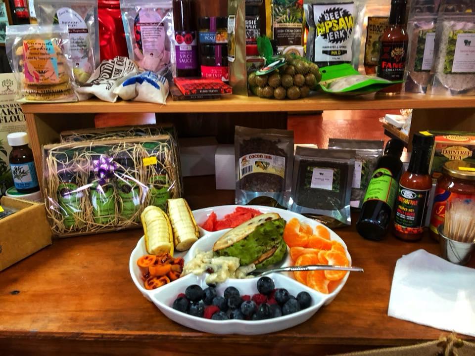 a plate of food and a bottle on a table