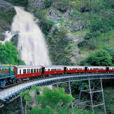 a large long train on a steel track